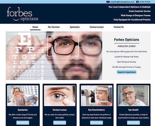 Paperback Designs Website Portfolio - Forbes Opticians Hadleigh Essex